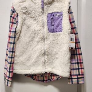 Eddie Bauer Plaid Sleeve Fleece Vest with Pocket